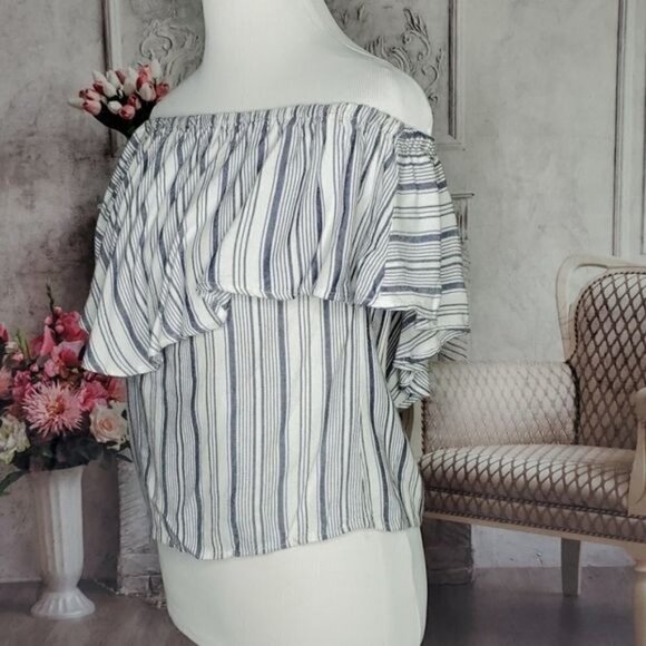 WAYF Blue White Pullover Striped Off the Shoulder Blouse Top Size XS Made in USA - Picture 11 of 16